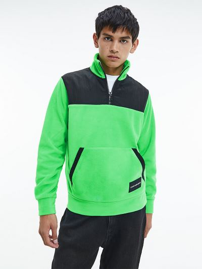 Calvin Klein Ruhák HU578873 | Calvin Klein Polar Fleece Zip Neck Férfi Pulóver Türkiz